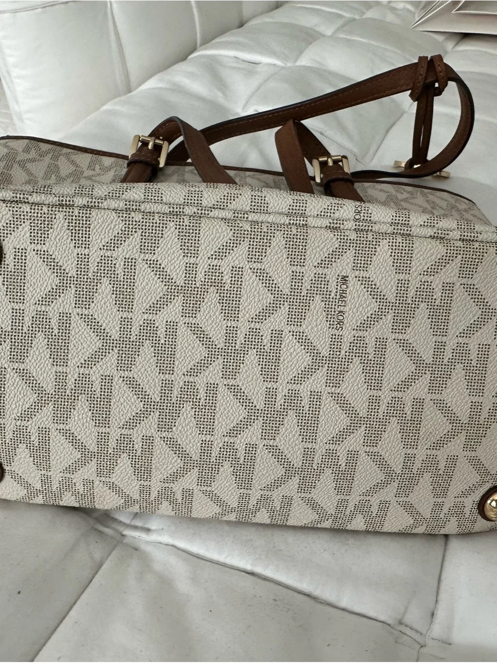 Michael Kors Cream and Brown Signature MK Tote